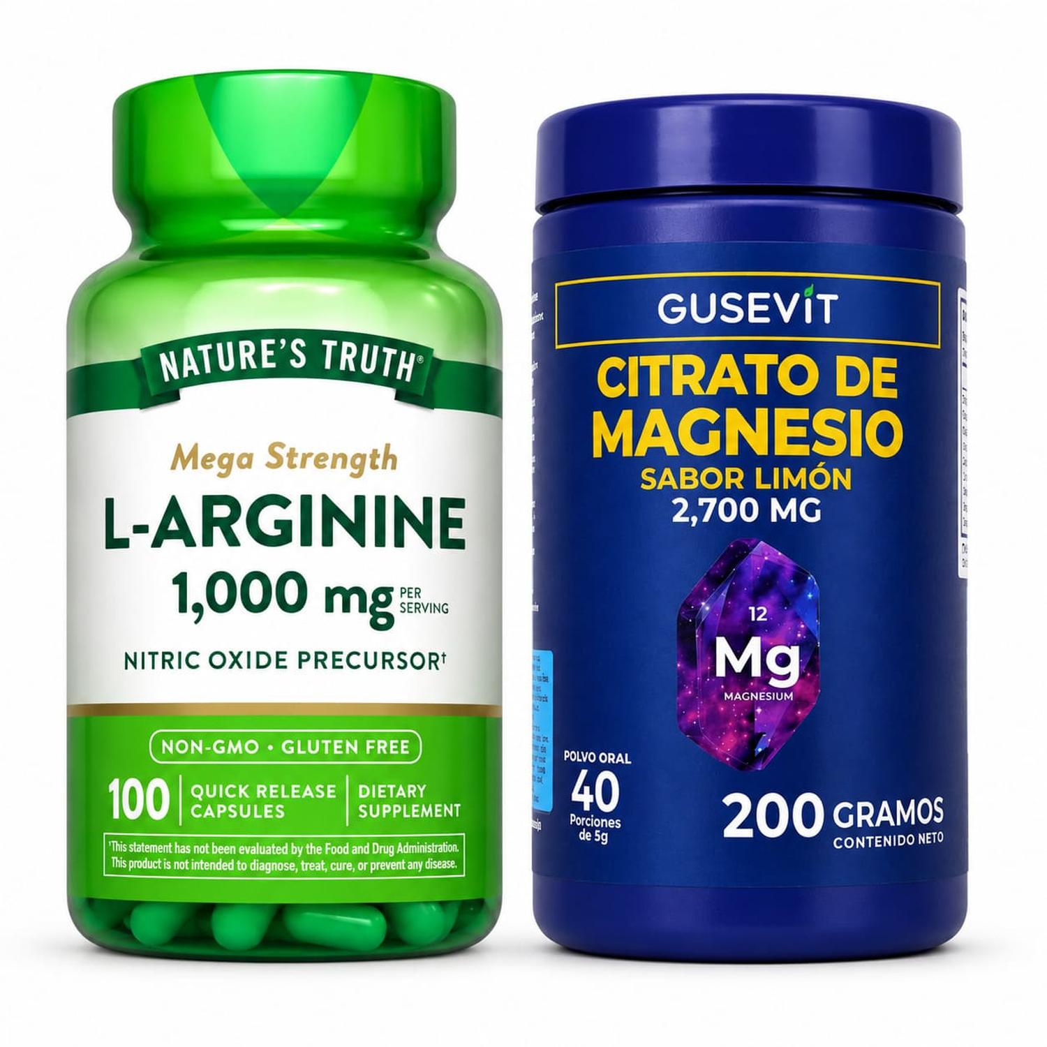 Pack L-Arginina 1000 mg y Citrato de Magnesio Gusevit 200 g Limón