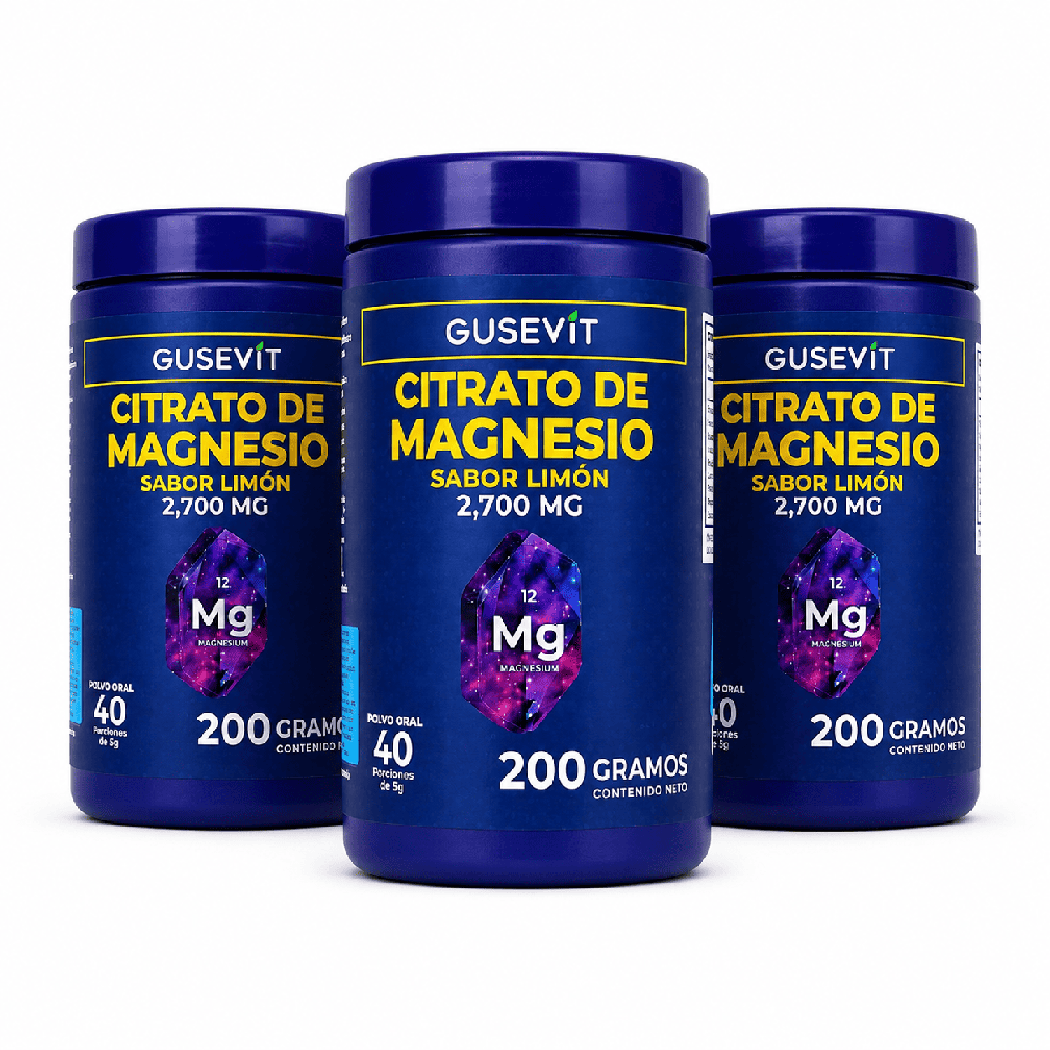 Pack 3 Frascos Citrato de Magnesio 200 g c/u Sabor Limón